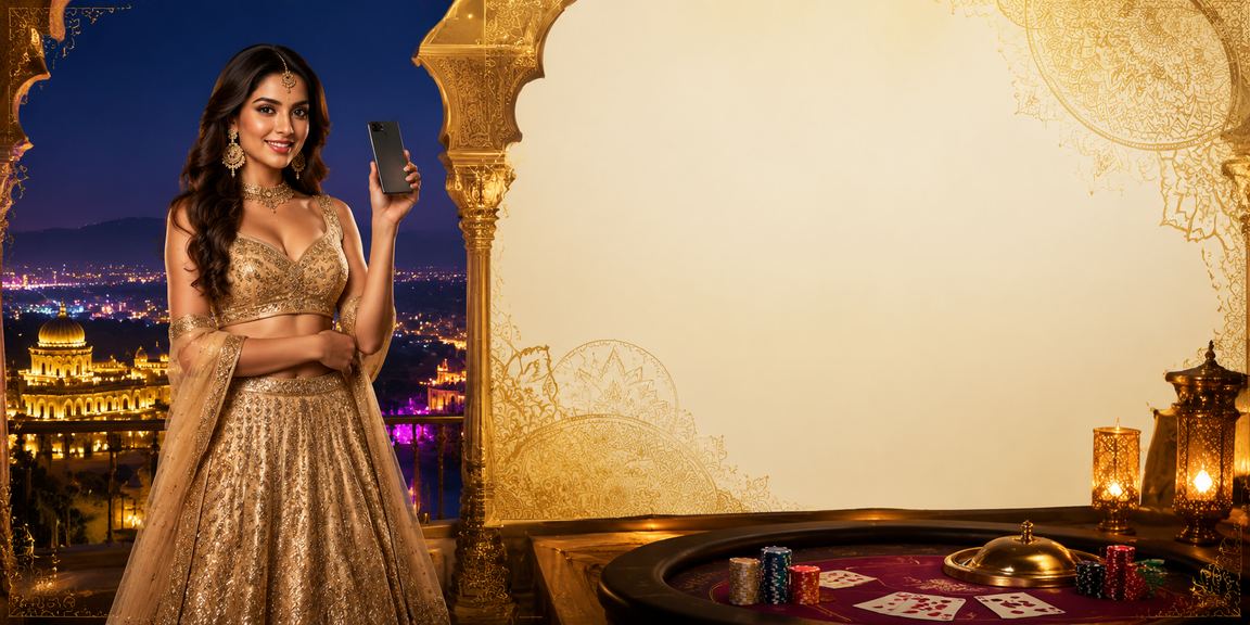 Baccarat gameplay scene with traditional Indian lehenga